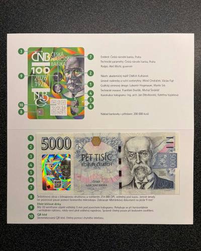 Výroční 5000 Kč ČNB s přítiskem – postupky, UNC
