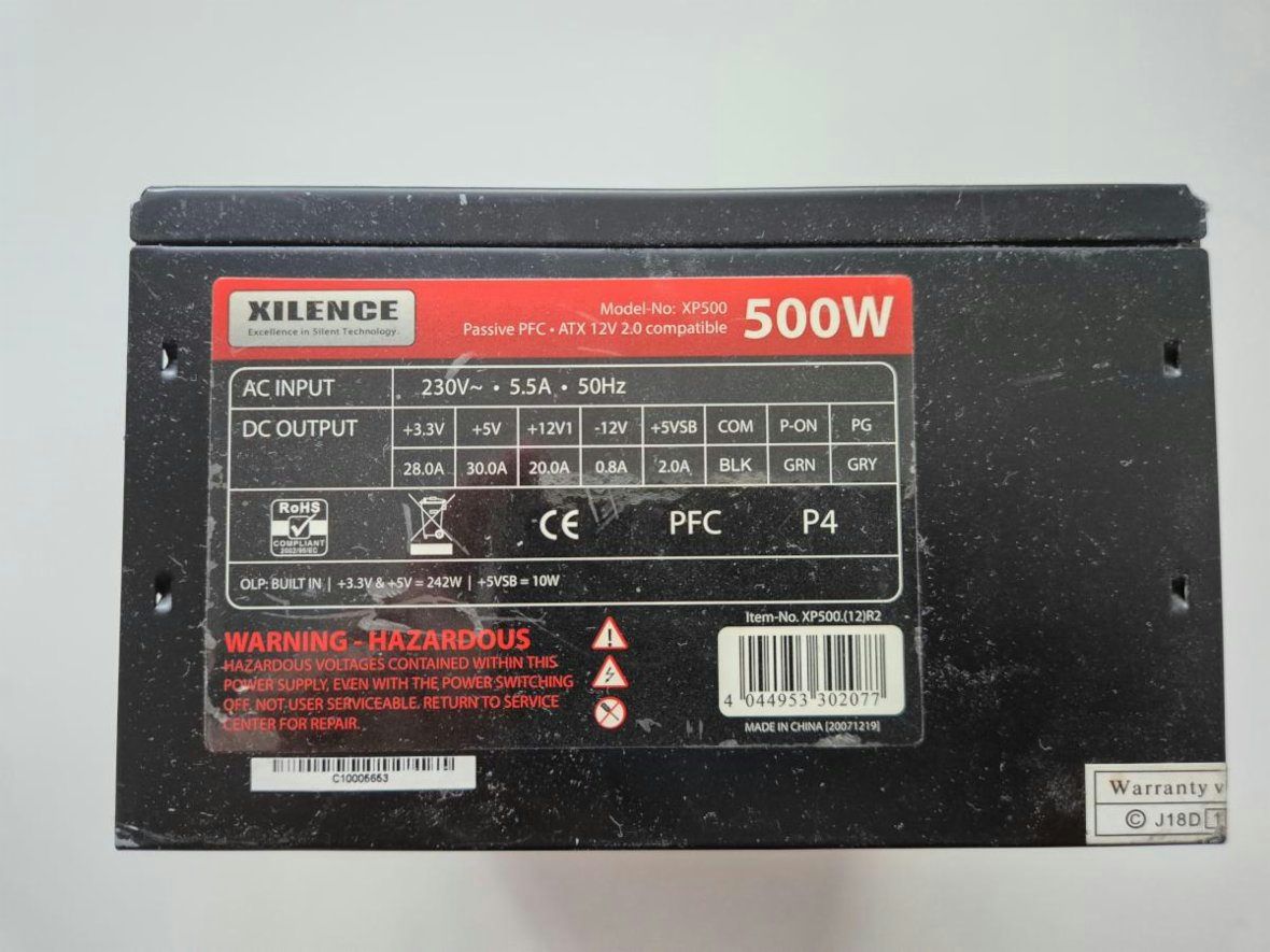 Zdroj Xilence 500W, useklý kabel